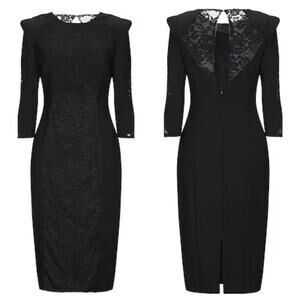Elisabetta Franchi Abito Donna Dress Elegant Black Lace Midi Dress with Slit